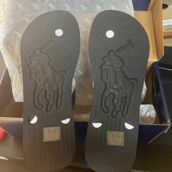 Polo Ralph Lauren Bolt Flip Flops Black White Size 9 - Picture 4 of 4